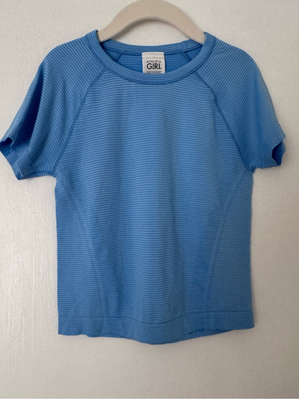 Athleta Girl Light Blue Micro-Striped Short Sleeve Tee